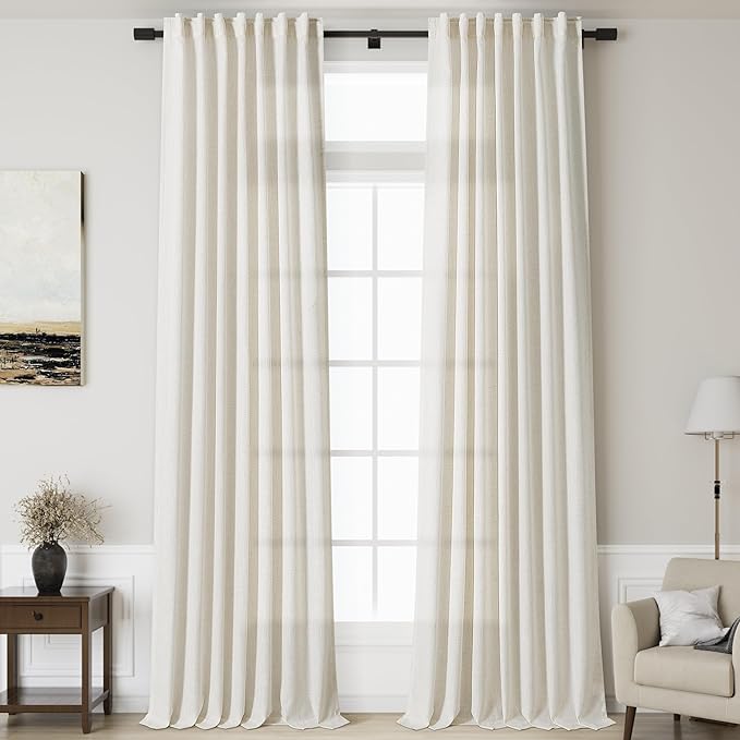 Linen Cream Curtains 145 inch Extra Long by Nanspring