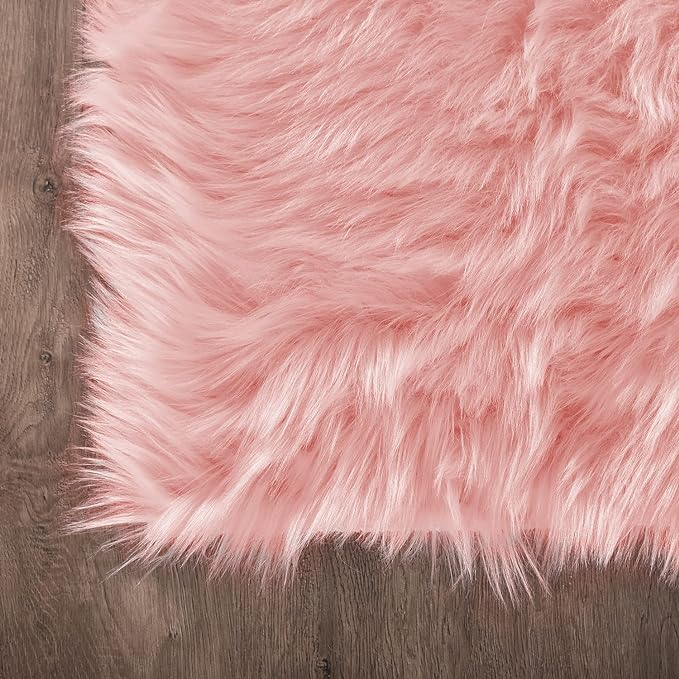 Latepis Round Pink Faux Sheepskin Fur Rug Circle Rugs 4ft Soft Fluffy Rugs - Image 5