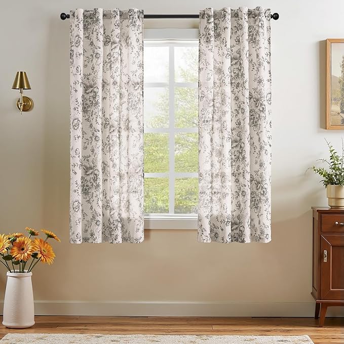 jinchan Linen Floral Curtains 63 Inch Length by JINCHAN