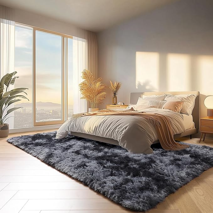 ONASAR Area Rugs for Bedroom Living Room, Fluffy Tie-Dyed Dark Grey 4x6 Indoor - Image 7