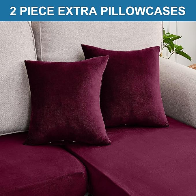 Couch Cover 4-Piece Elastic Velvet Couch Cushion Covers & Chaise Slipcovers - Image 8