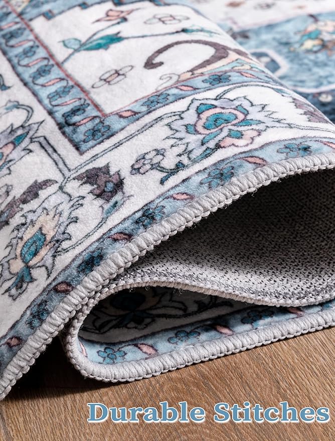 SERISSA Boho Washable Runner Rug, 2x6 Rug Non-Slip Vintage Blue Hallway Kitchen - Image 8