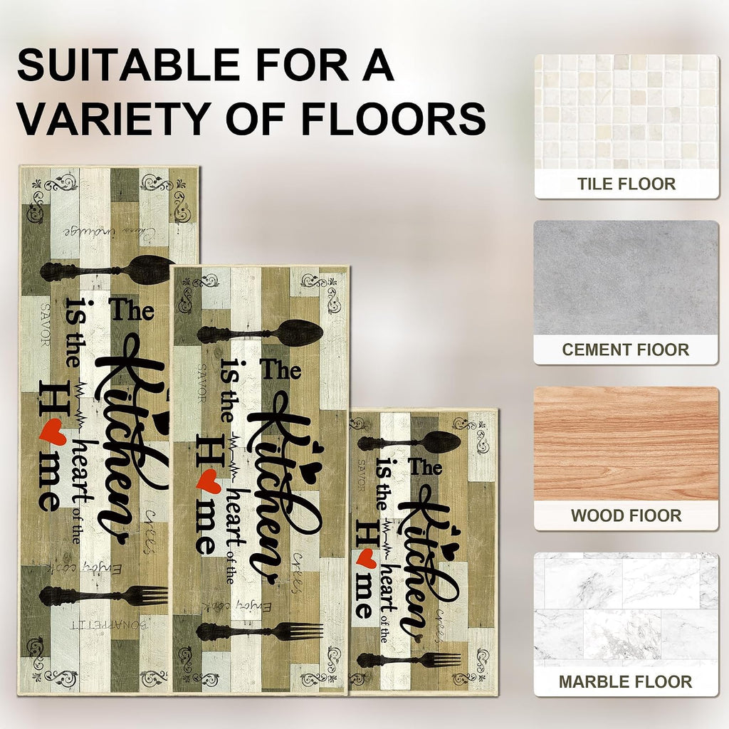 Non Slip Kitchen Mats for Floor Washable Kitchen Rugs Sets of 3, Khaki