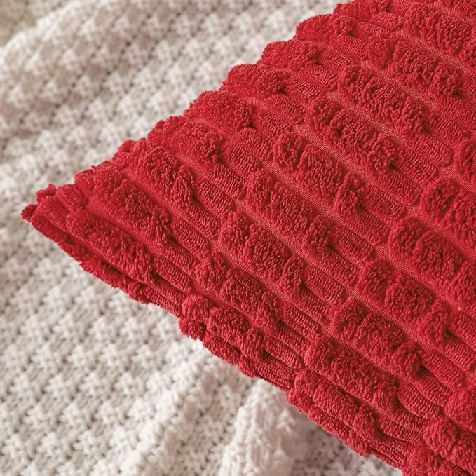 MIULEE Pack of 2 Red Corduroy Decorative Pillow Covers 12x12 Inch Soft Boho - Image 2