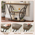 HavenlyYouth Leaf Design Console Table for Entryway, 3-Tier Storage, 30mm Thick Industrial Metal Frame, Easy-to-Assemble Narrow Accent Table, Space-Saving for Hallway, Entrance, Foyer.Gray