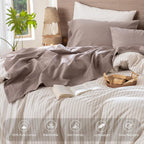 MooMee Sheet Set 100% Washed Cotton Linen-Like Extra Deep Pocket Queen