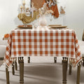 Romanstile Fall Gingham Tassel Tablecloth Rectangle - 55 x 102 Inch, Orange