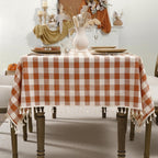 Romanstile Fall Gingham Tassel Tablecloth Rectangle - 55 x 102 Inch, Orange