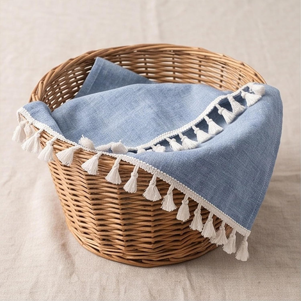 100% Linen Hand Towels 2 Pcs, 16x40 Inch Boho Decorative Kitchen Towels with Short Edge Tassel, Absorbent Soft Guest Bathroom Tea Dish Towels, Farmhouse Sink Towel Set,Blue