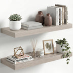 Fun Memories 12" Deep Floating Shelves for Wall, Set of 2, 32 Inch Long Wall Shelves, 2" Thick Storage Display Shelves with Invisible Brackets for Living Room Bedroom Kitchen, Gray