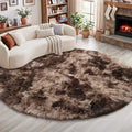 Amdrebio Tie-Dyed Brown Round Circle Rugs 5Ft by Amdrebio