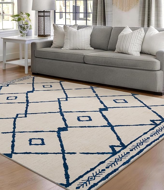 YIHOUSE Boho 5x7 Area Rugs for Living Room, Western Beige and Blue Rug - Image 9