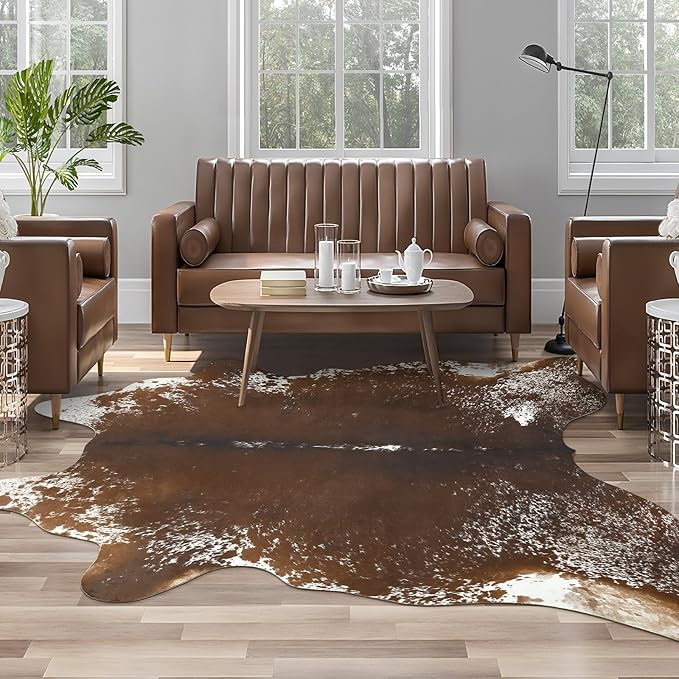 AROGAN Western Decor Faux Fur Cowhide Rug, 5.2x6.3 Feet Premium Animal Skin Cow by AROGANAREARUG