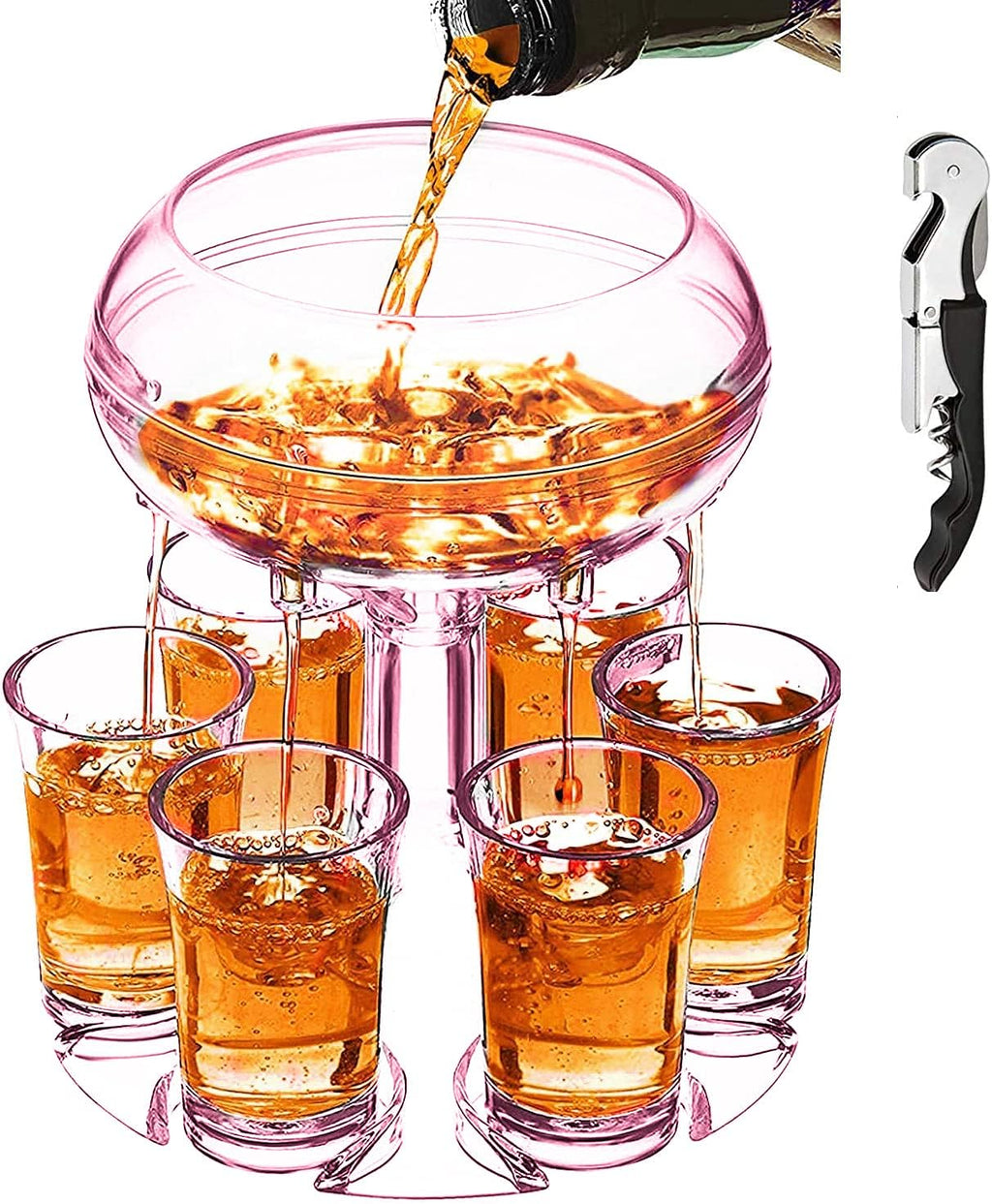 Adjustable Shot Glass Dispenser and Holder Made of Food Grade Plexiglass, Shot Dispenser with 6 Drinking Glasses for Kinds of Parties (Gold)