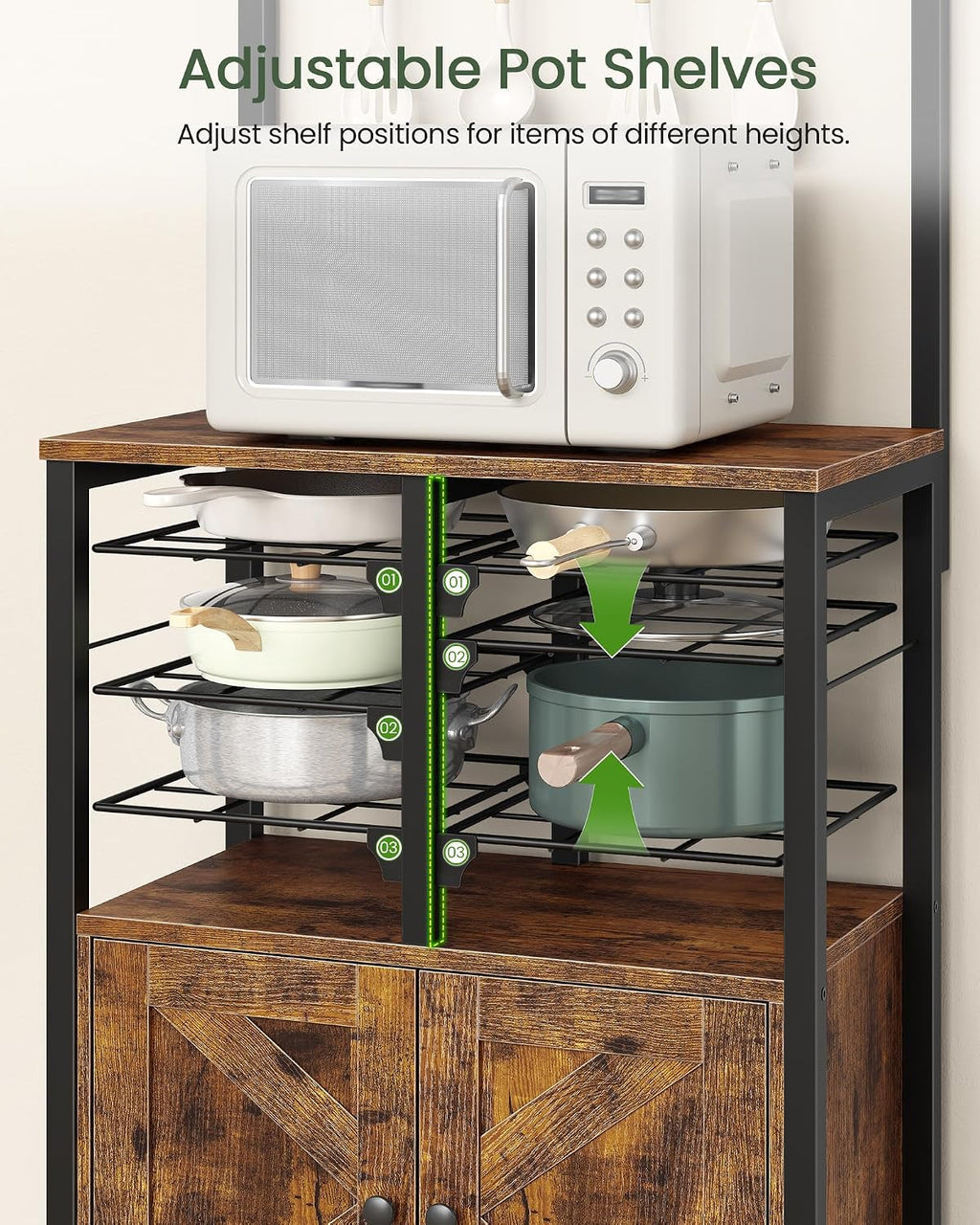 CHOEZON Kitchen Bakers Rack, Pot and Pan Organizer, Microwave Stand Cabinet