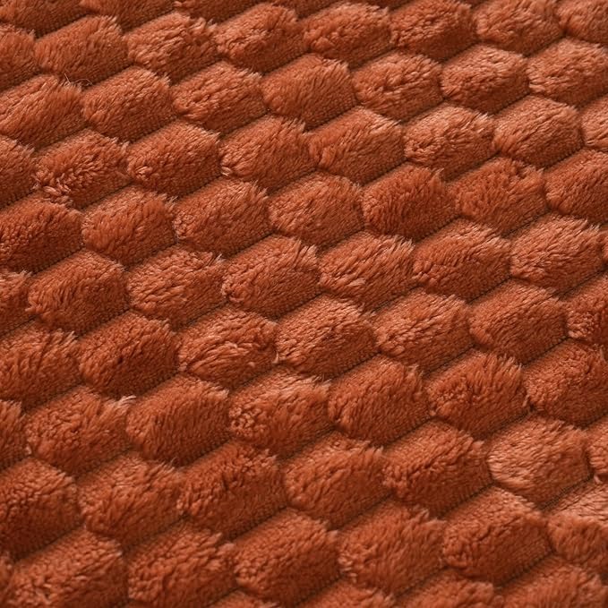 Puncuntex Burnt Orange Throw Blanket 90"×90" inches Fuzzy 3D Jacquard - Image 5