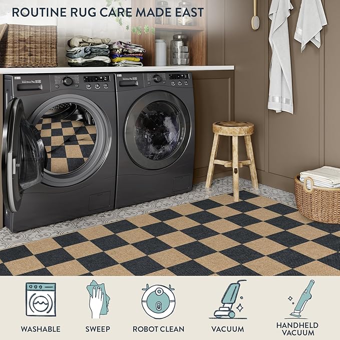 Lahome Colette Checkered Round Rugs 6ft, Outdoor Patio Easy Jute Rug Indoor - Image 4