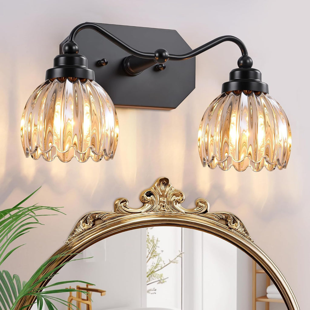 Vintage Vanity Lights, 2‑Light Antique Matte Black Finish