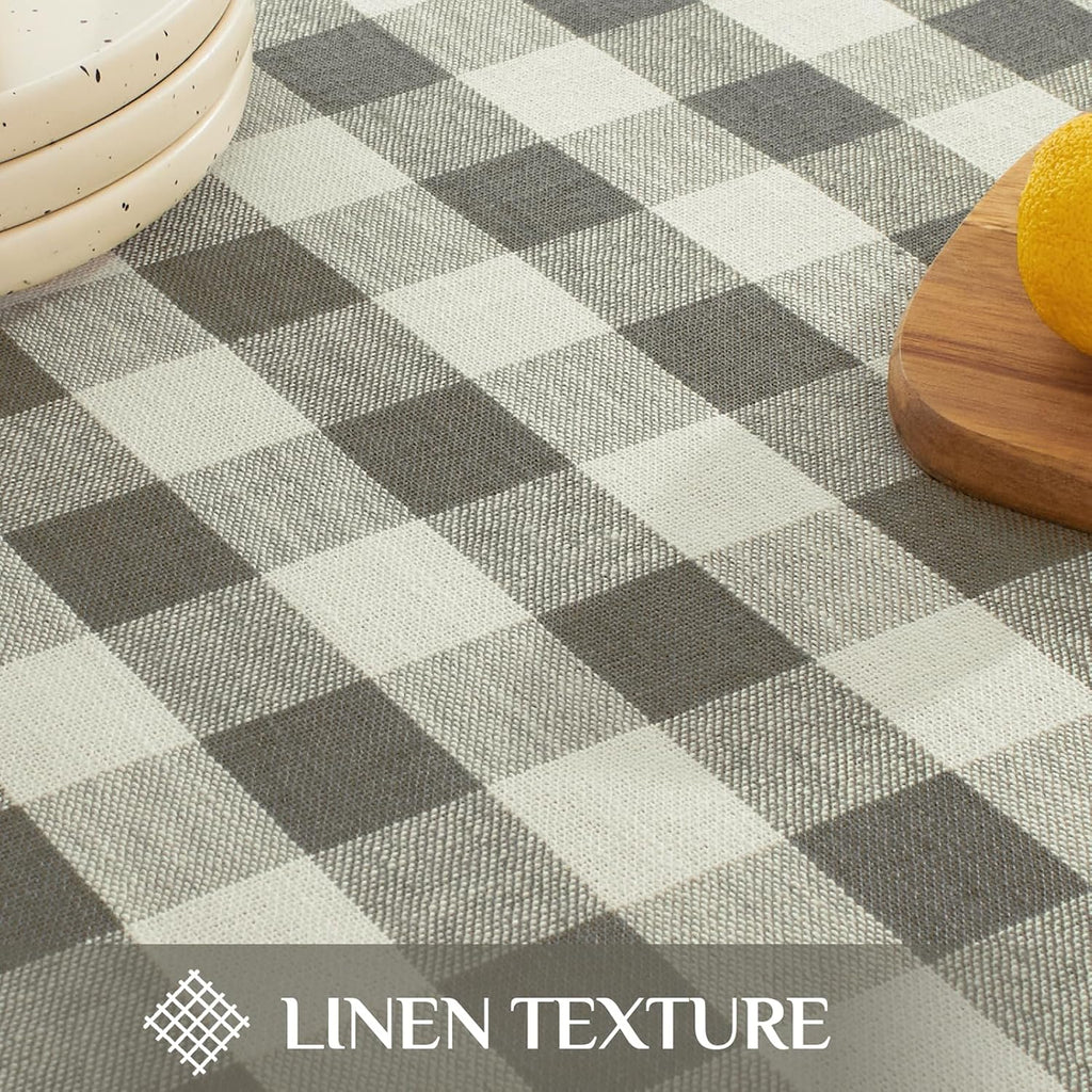 Softalker Gingham Rectangle Tablecloth with Tassel, Coffee, 55" x 84"