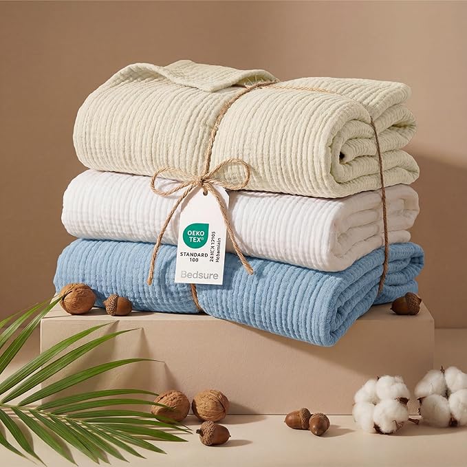Bedsure 100% Cotton Muslin Throw Blanket Twin XL - Image 5