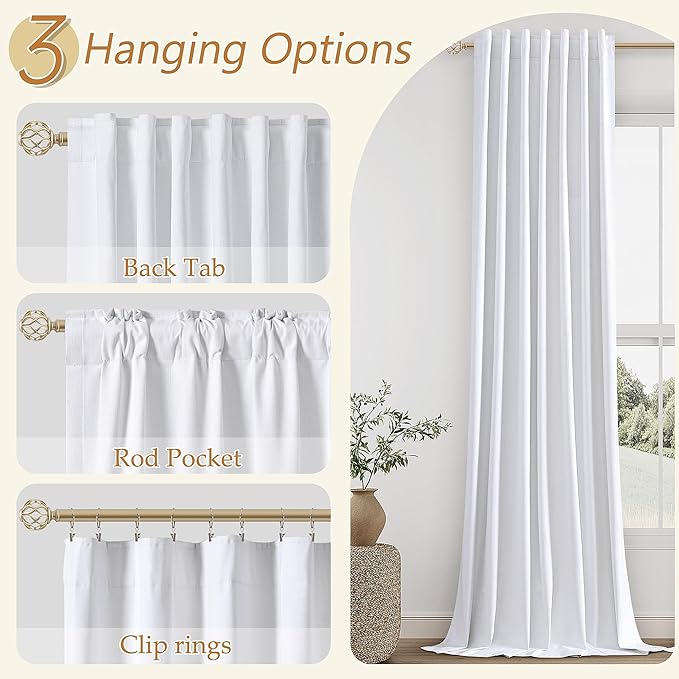 Guken White 100% Blackout Linen Curtains 54 Inch Length 2 Panels Set - Image 5