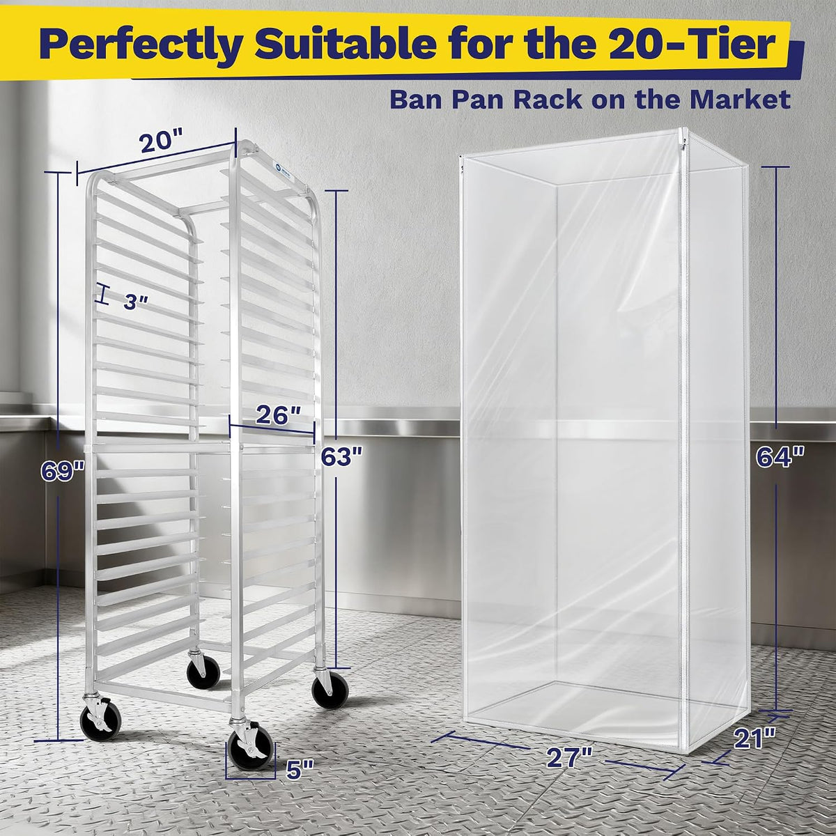 BIEAMA 20-Tier Sheet Pan Rack with Cover, NSF Full Size Aluminum Bun Rack