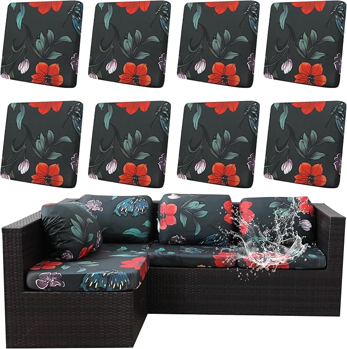 8Pcs Outdoor Cushion Covers, Patio Cushion Covers, Stretch Elastic Slipcovers by dreahoteztil