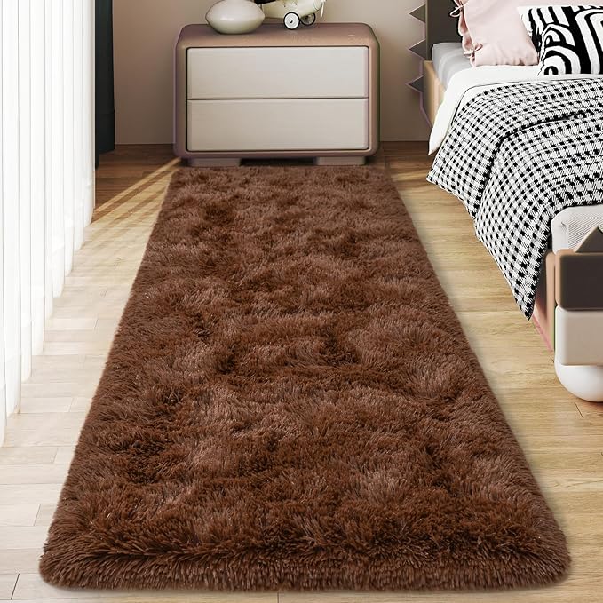 Soft Runner Rugs for Bedroom Hallways, 2x5 Brown Fluffy Shag Throw Area Rug Non by Ailyei