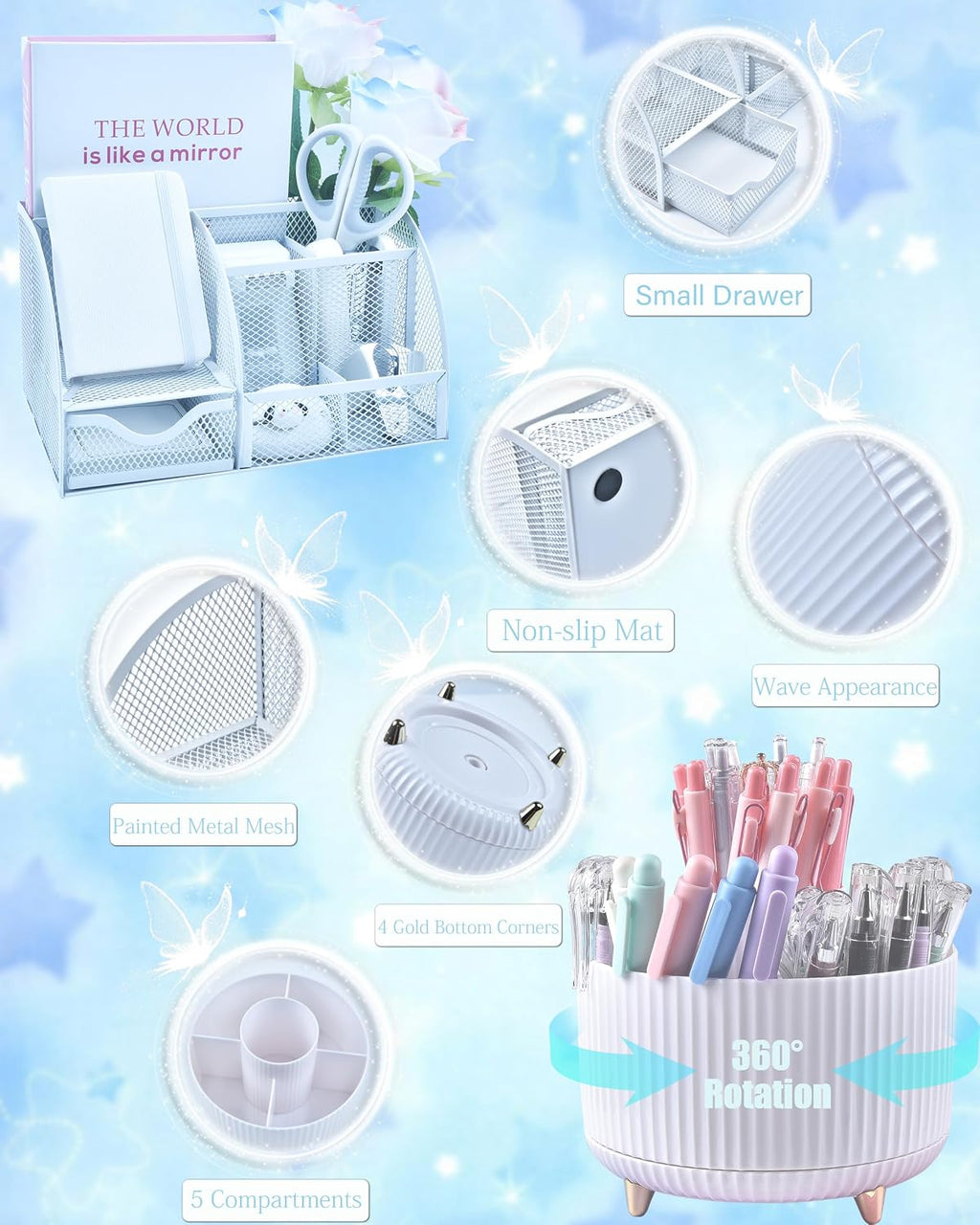 White Desk Accessories 21-Piece Office Supplies Gift Set