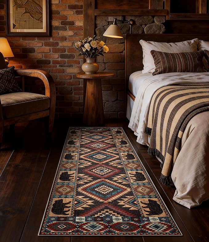 Hallway Runner Rug 2x6 Indoor Door Mat -Western Rug Bear Rustic Cabin Non-Slip - Image 4