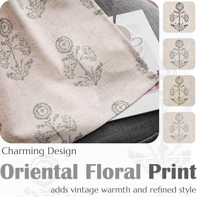 jinchan Linen Floral Curtains for Living Room 63 Inch Length Gray Flower - Image 5