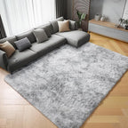 ONASAR Area Rugs 9x12 Living Room, Tie-Dyed Light Grey Large Fluffy Bedroom Rug - Image 4