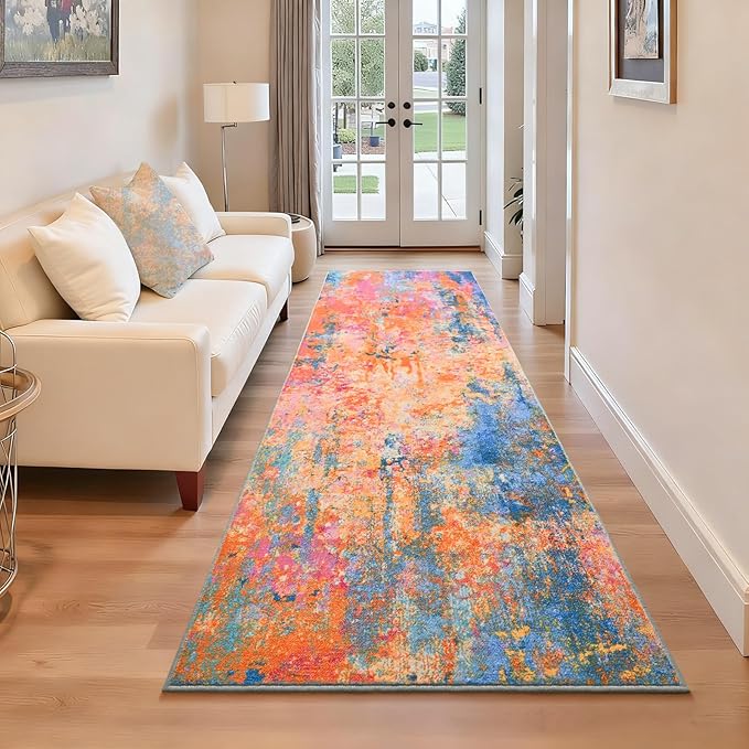 2x6 Rainbow Rug Runners for Hallways Kitchen Runner Rug Non Slip Washable by OmpaaHomeDecor