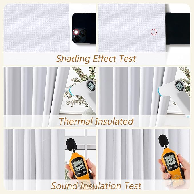 Guken White 100% Blackout Linen Curtains 54 Inch Length 2 Panels Set - Image 4