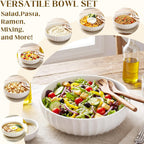 12'' 152oz Extra Large Ceramic Mixing Bowl Salad Bowl, 2 Pcs, Ribbed Style