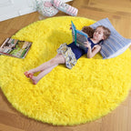 Amdrebio Yellow Round Circle Area Rug 5Ft by Amdrebio