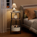 Round Side Table for Living Room with Storage Basket, 11.81in