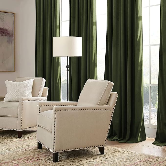 RYB HOME Olive Green Velvet Curtains - Image 6