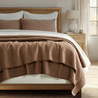 EVERGRACE 100% Cotton Cross Stitch 3-Piece Quilt Set, King, Camel Brown