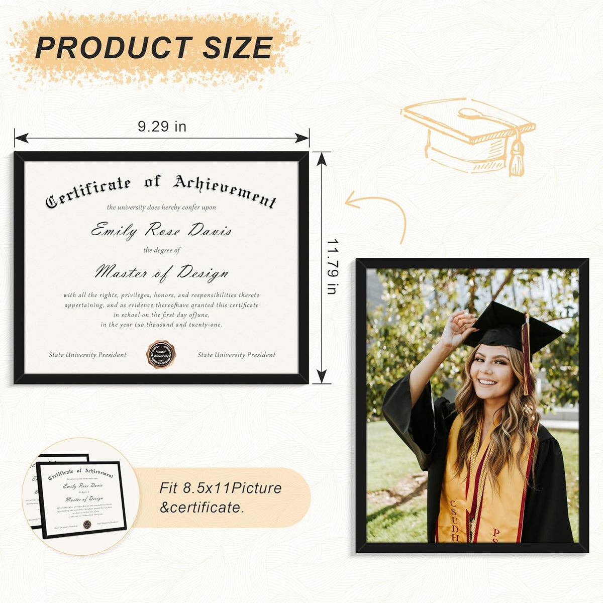 8.5x11 Picture Frame 5 Pack, Black Certificate Document Frames