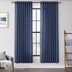 Navy Blue Curtains for Living Room Back Tab Modern Farmhouse Semi Sheer Blue by Jolilight