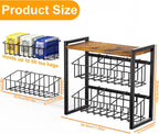 Tea Bag Organizer, 3 Tier Tea Bag Holder with 2 Removable Baskets, Wood and Metal Tea Organizers and Storage Chest for Countertop Kitchen, Office, Brown, Space-Saving Tea Storage Rack