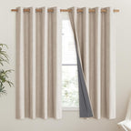 NICETOWN Cream Linen Complete Blackout Curtains 48 inches - Image 2