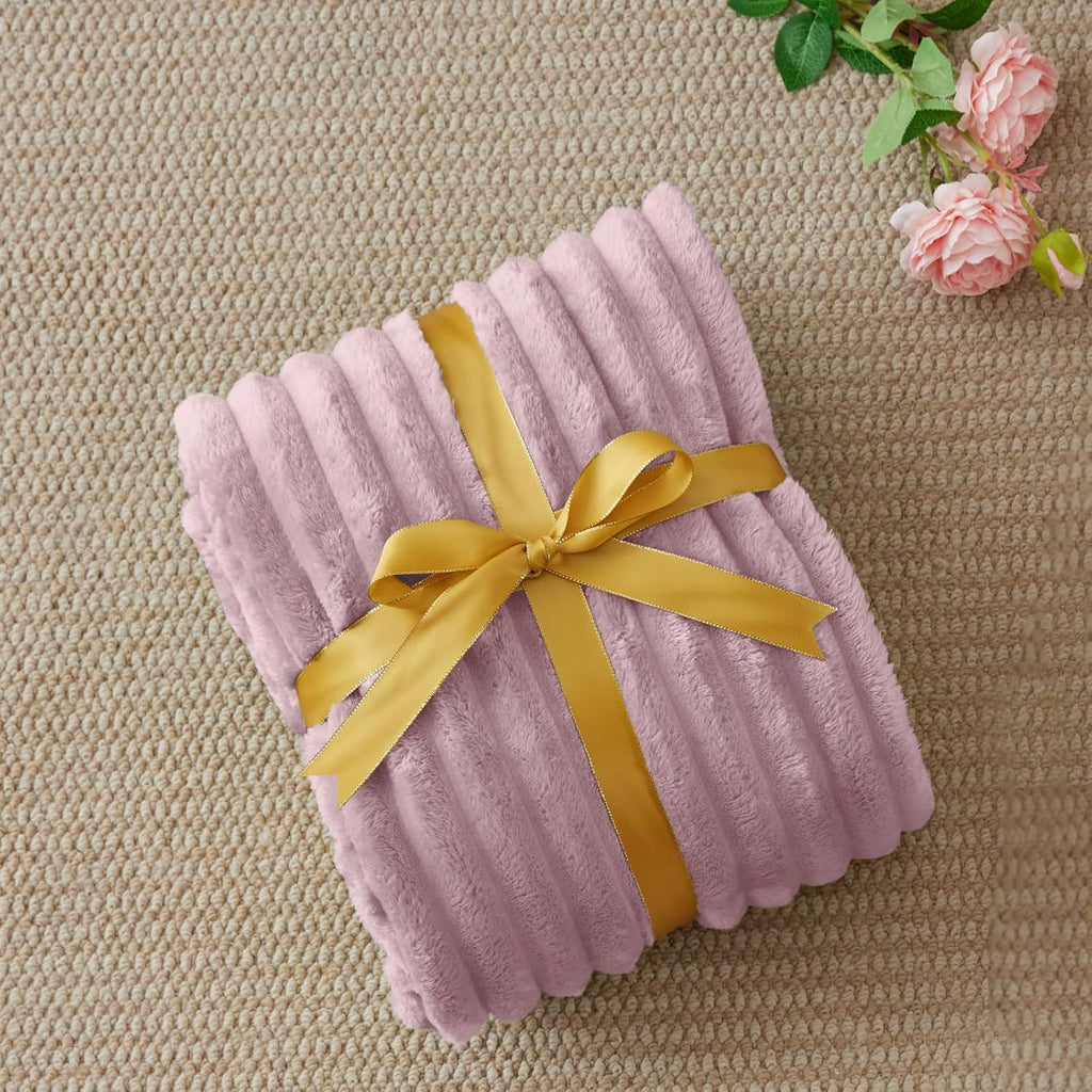 BEDELITE Ribbed Fleece Throw Blanket for Couch, Berry Purple, 50"x60"