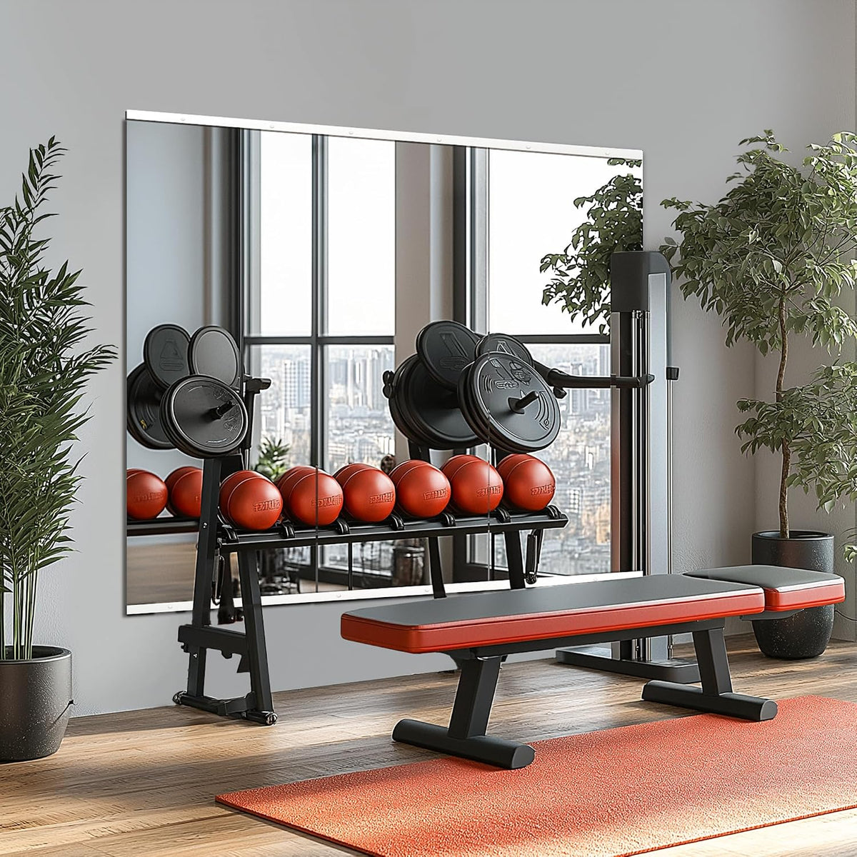 Home Gym Mirror for Wall, 48x24x3PCS Frameless Full Length Mirror, Silver