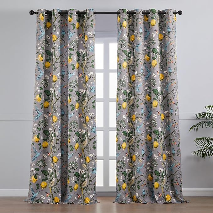 Topfinel Black Dark Floral Grey Blackout Curtains, 84 Inch Length - Image 2
