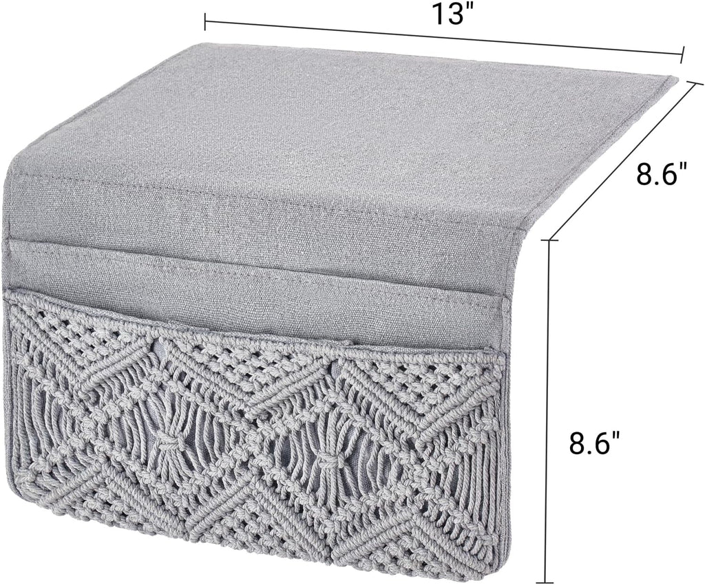 Mkono Macrame Bedside Caddy, Boho Bed Storage Organizer, 4 Pockets Grey