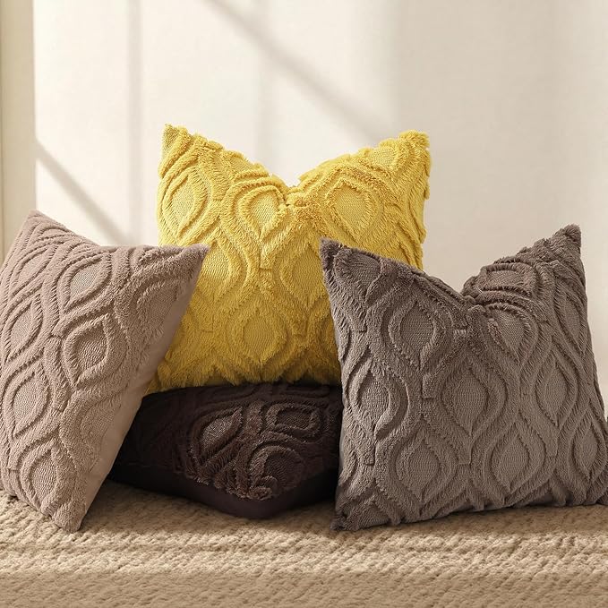 decorUhome Throw Pillow Covers 26x26 Inch Set of 2, Soft Plush Faux Wool Light - Image 5