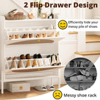 IRONCK Rattan Shoe Cabinet Storage with 2 Flip Drawers, White