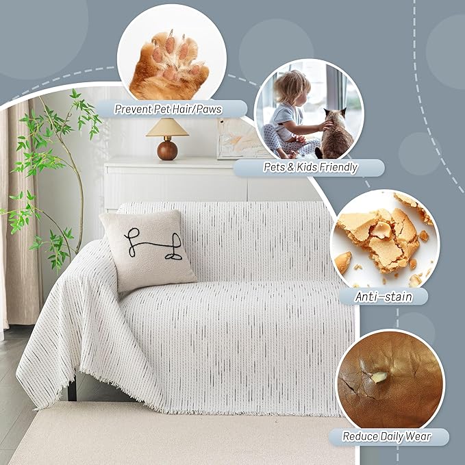 MYSKY HOME Boho Couch Cover White Sofa Covers - Image 3
